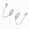 Silver-tone Safety Pin & Starburst Connector Chain Stud Earrings