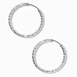 Silver-tone Sandblasted 25mm Hoop Earrings