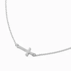 Silver-tone Sideway Cross Pendant Necklace