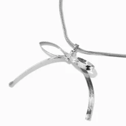 Silver-tone Snake Chain Bow Necklace