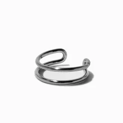 Silver-tone Stainless Steel Double Hoop Faux Nose Ring