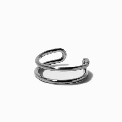 Silver-tone Stainless Steel Double Hoop Faux Nose Ring