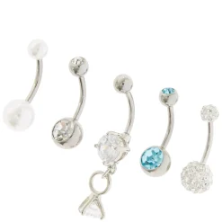 Silver-tone Stainless Steel Bridal Bling Belly Bars - 5 Pack