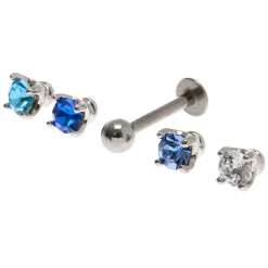 Silver-tone Stainless Steel Multi Cubic Zirconia Changeable Tragus Flat Back Earrings - 5 Pack