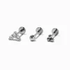 Silver-tone Stainless Steel 18G Stud Threadless Cartilage Earrings - 3 Pack