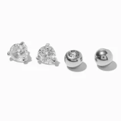 Silver-tone Stainless Steel Cubic Zirconia Belly Bar Replacement Balls - 4 Pack