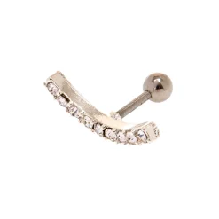 Silver-tone Stainless Steel Crystal Curve 16G Cartilage Earring