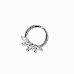 Silver-tone Stainless Steel Cubic Zirconia 16G Flower Clicker Hoop Daith Earring