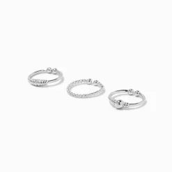 Silver-tone Stainless Steel Twisted Faux Nose Rings - 3 Pack