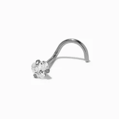 Silver-tone Stainless Steel Cubic Zirconia 20G Threadless Nose Stud