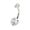 Silver-tone Stainless Steel Round Cubic Zirconia 14G Belly Bar
