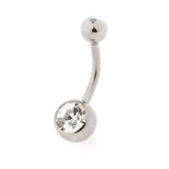 Silver-tone Stainless Steel Crystal Ball 14G Belly Bar