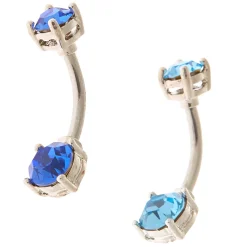 Silver-tone Stainless Steel Cubic Zirconia Ocean 14G Belly Bars - 2 Pack