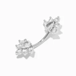 Silver-tone Stainless Steel Teardrop Halo Crystal 14G Belly Bar