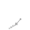Silver-tone Stainless Steel Triple Crystal Dangle 14G Belly Bar