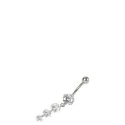 Silver-tone Stainless Steel Triple Crystal Dangle 14G Belly Bar