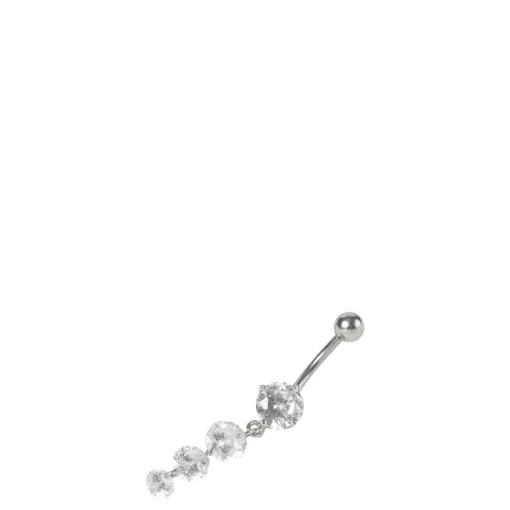 Silver-tone Stainless Steel Triple Crystal Dangle 14G Belly Bar