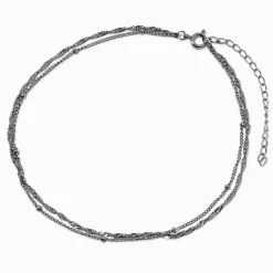 Silver-tone Stainless Steel Multi-Strand Twist Ball Chain Anklet