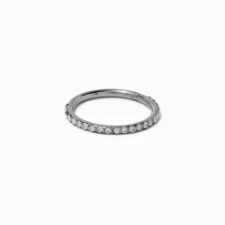 Silver-tone Stainless Steel Cubic Zirconia 16G Conch Hoop Earring