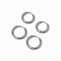Silver-tone Stainless Steel Hoop Earrings - 2 Pack