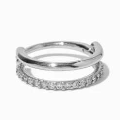 Silver-tone Stainless Steel Cubic Zirconia Double 16G Conch Hoop Earring