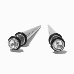 Silver-tone Stainless Steel Crystal Faux Taper Earrings