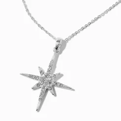 Silver-tone Star Burst Pendant Necklace