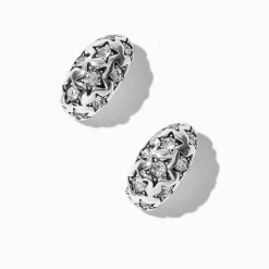 Silver-tone Star Print Stud Earrings