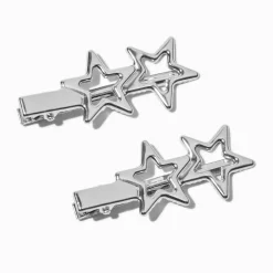 Silver-tone Stars Hair Clips - 2 Pack