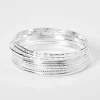 Silver-tone Textured Bangle Bracelets - 8 Pack