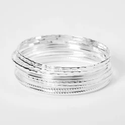 Silver-tone Textured Bangle Bracelets - 8 Pack