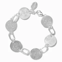 Silver-tone Textured Disc Chain Bracelet
