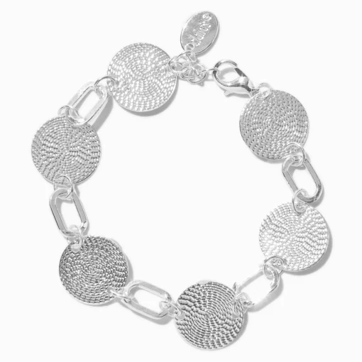 Silver-tone Textured Disc Chain Bracelet