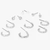 Silver-tone Textured Earrings Set - 6 Pack