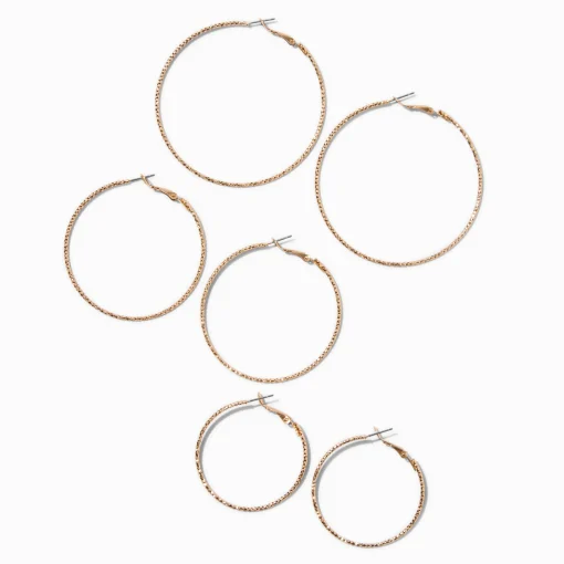 Silver-tone Textured Graduated Hoop Earrings - 3 Pack