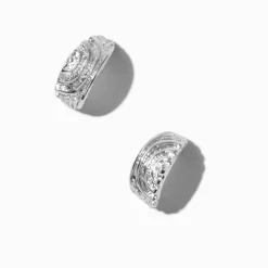 Silver-tone Textured Half Hoop Earrings