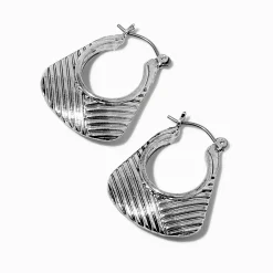 Silver-tone Textured Handbag Hoop Earrings