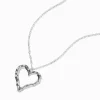Silver-tone Textured Heart Long Pendant Necklace
