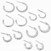 Silver-tone Textured Huggie Hoops - 6 Pack