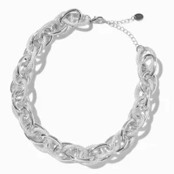 Silver-tone Textured Mega Link Chain Necklace