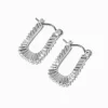 Silver-tone Textured Rectangular Hoop Earrings