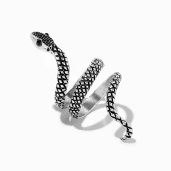 Silver-tone Textured Snake Wrap Ring