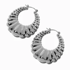 Silver-tone Thick Crescent Hoop Earrings