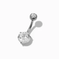 Silver-tone Titanium Crystal Basic 14G Belly Bar