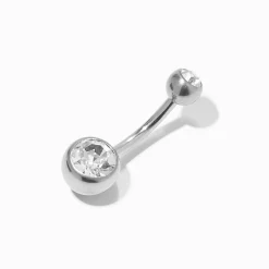 Silver-tone Titanium Crystal 14G Belly Bar