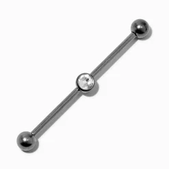 Silver-tone Titanium Crystal 14G Industrial Bar