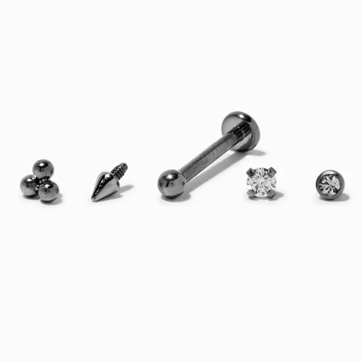 Silver-tone Titanium Cubic Zirconia Changeable 18G Helix Flat Back Earrings - 5 Pack