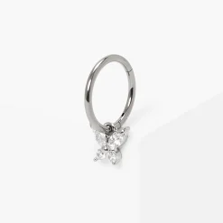 Silver-tone Titanium 16G Crystal Butterfly Cartilage Hoop Earring