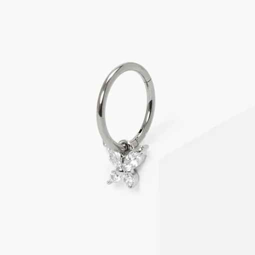 Silver-tone Titanium 16G Crystal Butterfly Cartilage Hoop Earring