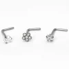 Silver-tone Titanium 20G Flower, Heart & Star Nose Studs - 3 Pack